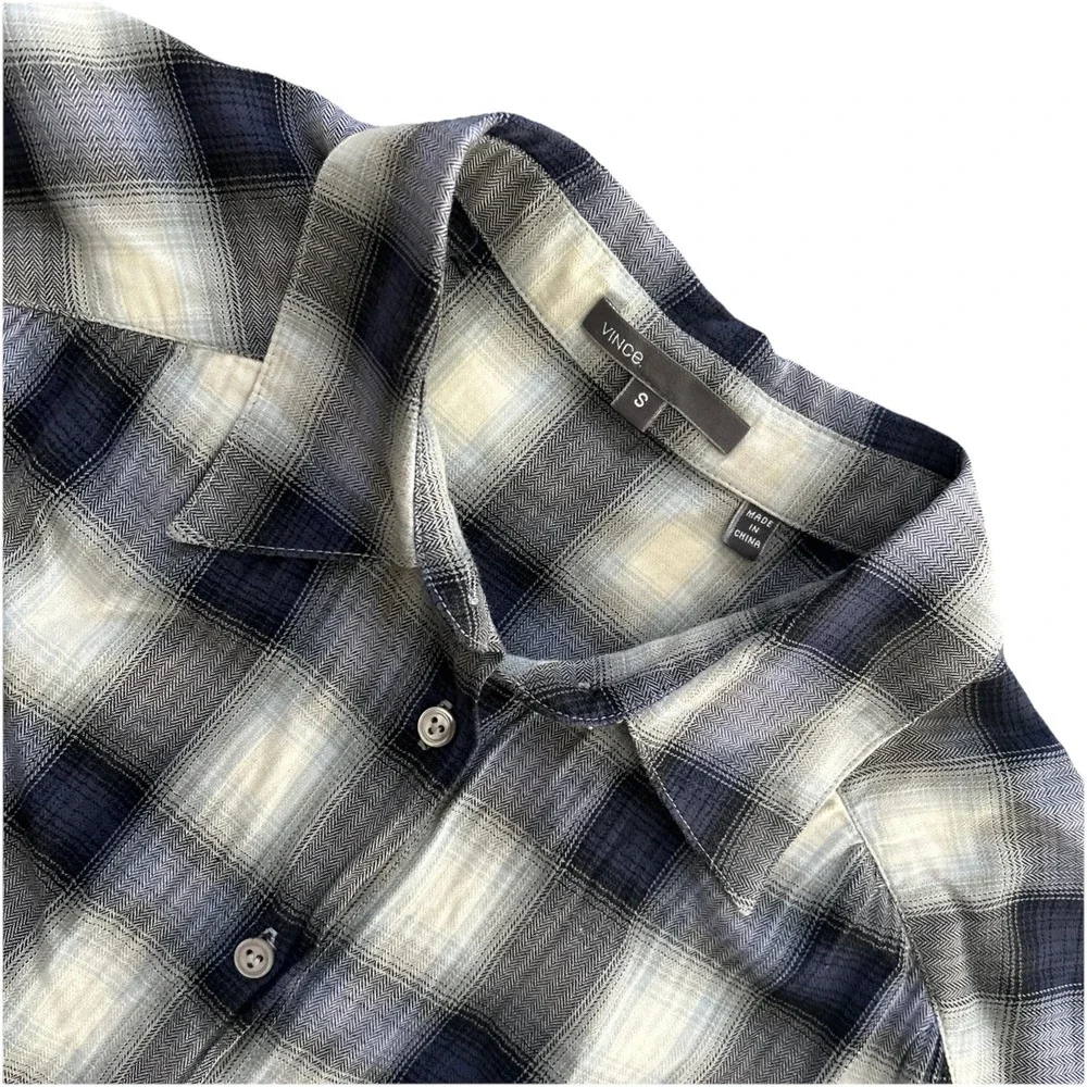 Vince Women's Oversized Plaid 100% Cotton‎ Roll Tab Sleeve Button Down Shirt S
